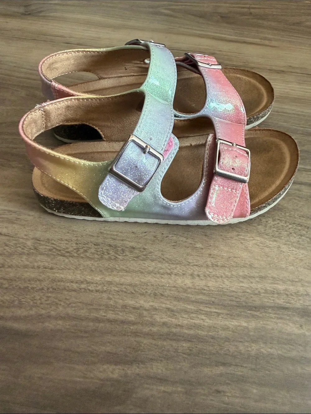 Cat & Jack Girls Glitter Pastel Rainbow Double-Buckle Sandals